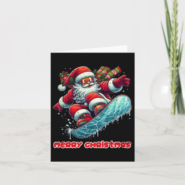 Weihnachtsmann Snowboarden Frohe Weihnachten Winte Karte (Vorderseite)