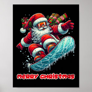 Weihnachtsmann Snowboarden Frohe Weihnachten Winte Poster