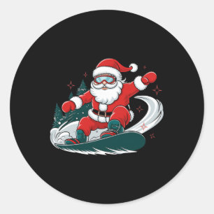 Weihnachtsmann Snowboarden Weihnachtsfeiertag Runder Aufkleber