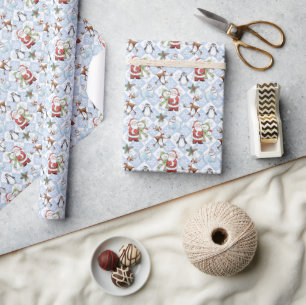 Weihnachtsmann, Snowman, Rentier, Katze Geschenkpapier