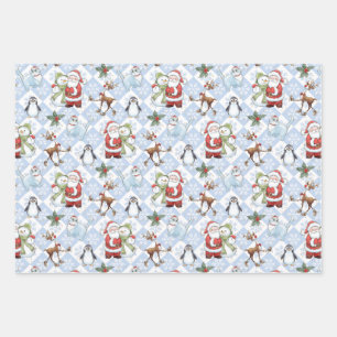 Weihnachtsmann, Snowman, Rudolph, Katze Geschenkpapier Set