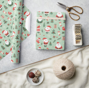 Weihnachtsmann, Socken, Bäume und Geschenke Weihna Geschenkpapier