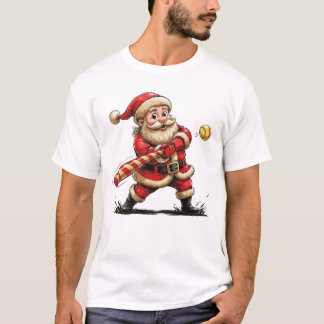Weihnachtsmann Softball Spieler Zuckerstangen Schl T-Shirt