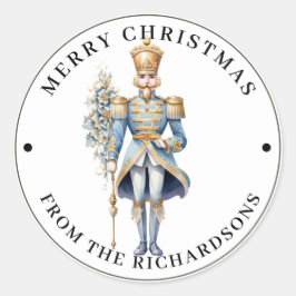 Weihnachtsmann Soldat in Blau Frohe Weihnachten Runder Aufkleber