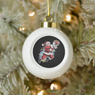 Weihnachtsmann spielt American Football Weihnachte Keramik Kugel-Ornament