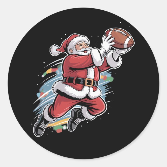 Weihnachtsmann spielt American Football Weihnachte Runder Aufkleber (Vorderseite)