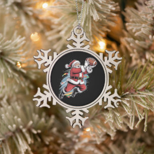 Weihnachtsmann spielt American Football Weihnachte Schneeflocken Zinn-Ornament