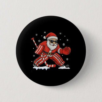 Weihnachtsmann spielt Eishockey-Torhüter Weihnacht Button