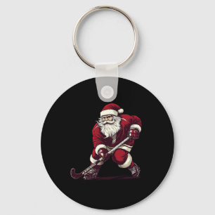 Weihnachtsmann spielt Feldhockey Lustiges Feldhock Schlüsselanhänger