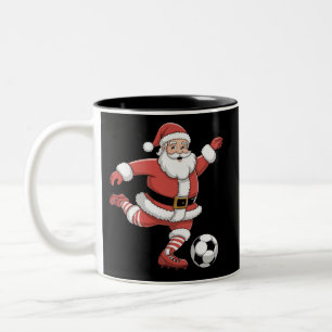 Weihnachtsmann spielt Fußball Weihnachtssport Zweifarbige Tasse