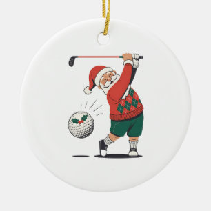 Weihnachtsmann spielt Golf Weihnachten Golfer Keramik Ornament