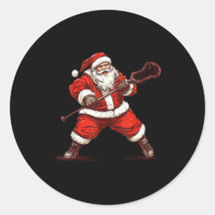 Weihnachtsmann spielt Lacrosse Lustiger Lacrosse L Runder Aufkleber