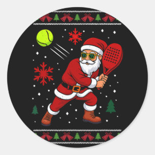 Weihnachtsmann spielt Padel-Weihnachten Paddle Ten Runder Aufkleber