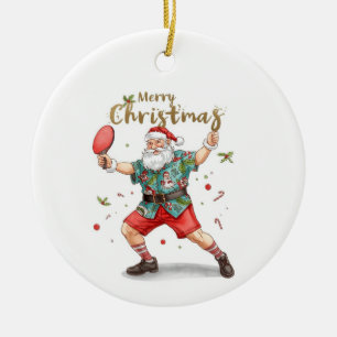 Weihnachtsmann spielt Ping-Pong in einem hawaiiani Keramik Ornament