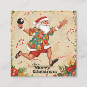Weihnachtsmann spielt Ping-Pong in einem hawaiiani Quadratische Visitenkarte
