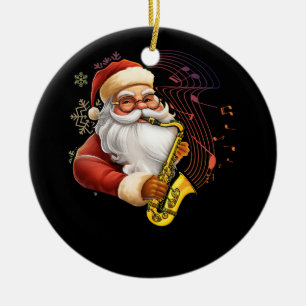 Weihnachtsmann spielt Saxophon Musikalischer Musik Keramik Ornament