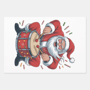 Weihnachtsmann spielt Schlagzeug Weihnachtsdrummer Geschenkpapier Set