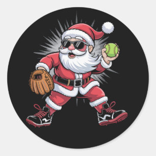 Weihnachtsmann spielt Softball als Pitcher Weihnac Runder Aufkleber