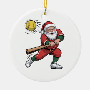 Weihnachtsmann spielt Softball Weihnachten Spieler Keramik Ornament