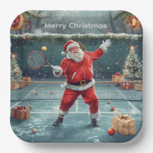 Weihnachtsmann spielt Tennis Pappteller