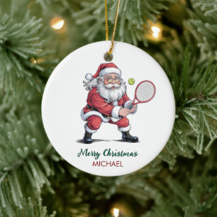 Weihnachtsmann spielt Tennis Personalisiert Keramik Ornament