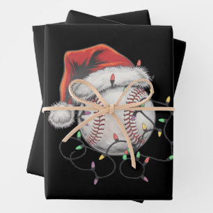 Weihnachtsmann Sport Weihnachts Baseball Spieler Geschenkpapier Set