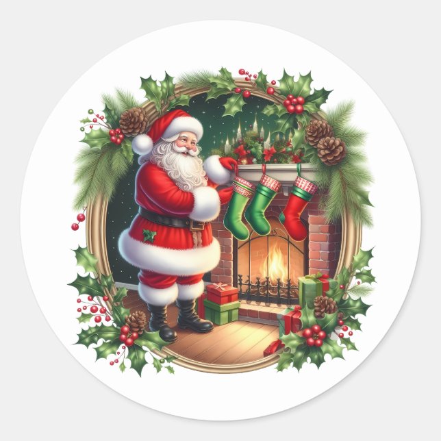 Weihnachtsmann-Sticker Runder Aufkleber (Vorderseite)