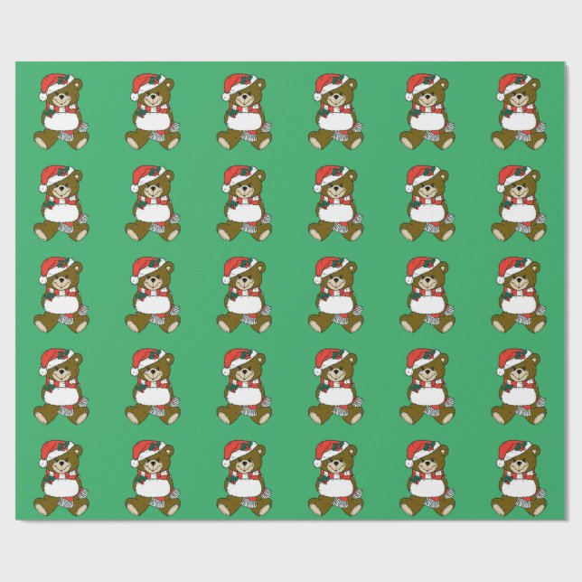 Weihnachtsmann-Teddy-Bär Kunst Geschenkpapier (Flach)