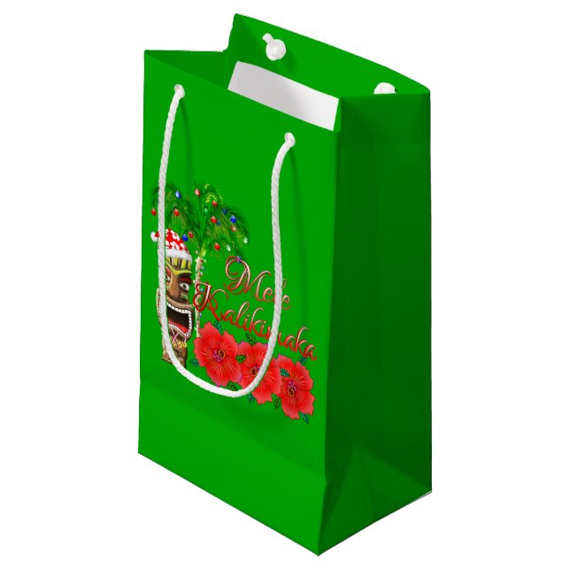 Weihnachtsmann Tiki Mele Kalikimaka Kleine Geschenktüte (Vorderseite Schrägansicht)