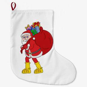 Weihnachtsmann trägt große gelbe Stiefel Großer Weihnachtsstrumpf