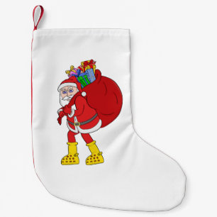 Weihnachtsmann trägt große gelbe Stiefel Kleiner Weihnachtsstrumpf
