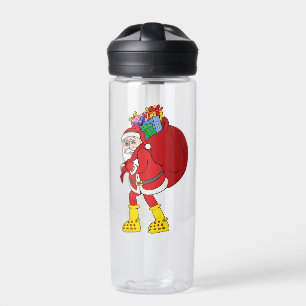 Weihnachtsmann trägt große gelbe Stiefel Trinkflasche