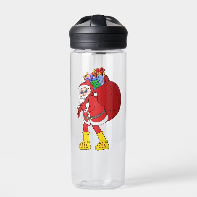 Weihnachtsmann trägt große gelbe Stiefel Trinkflasche (Vorderseite)