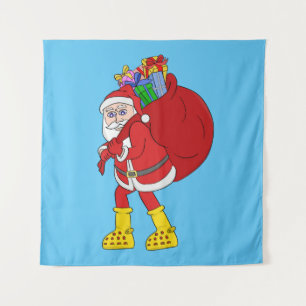 Weihnachtsmann trägt große gelbe Stiefel Wandteppich