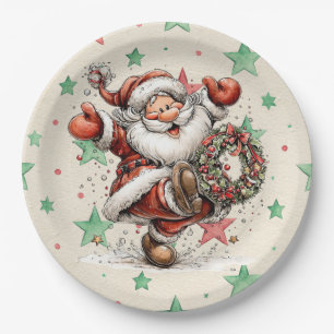 Weihnachtsmann Tritt Einen Weihnachtskranz Pappteller