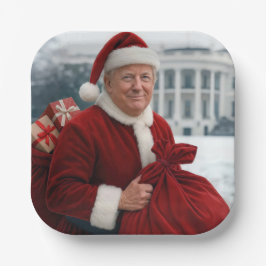 Weihnachtsmann Trump mit roter Geschenktasche Pappteller