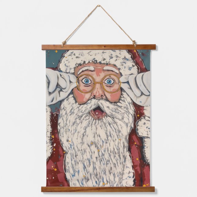 Weihnachtsmann überrascht wandteppich mit holzrahmen (Vorderseite)