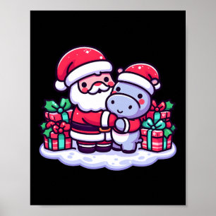 Weihnachtsmann umarmt Hippopotamus in Weihnachtsma Poster