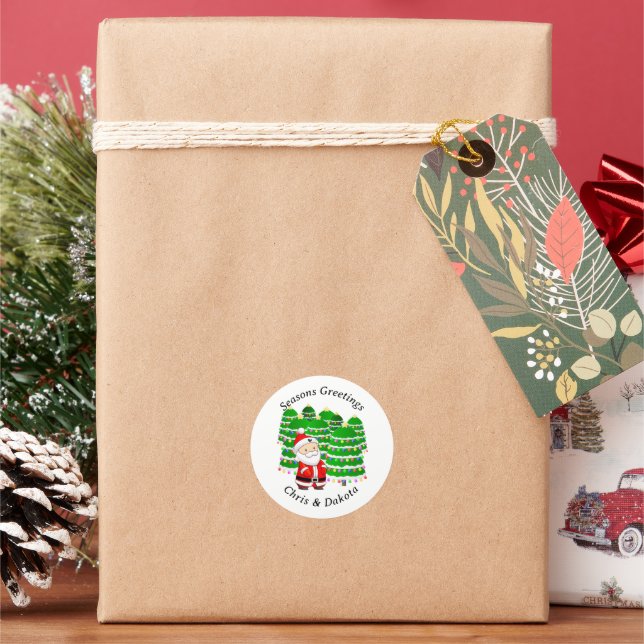 Weihnachtsmann und Bäume Weihnachten Runder Aufkleber (Feiertag)