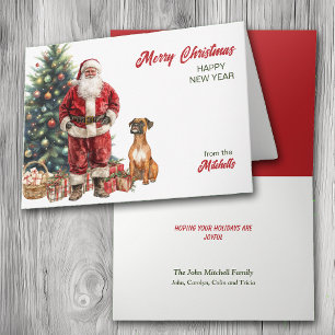 Weihnachtsmann und Boxer Hund Weihnachtskarte Feiertagskarte