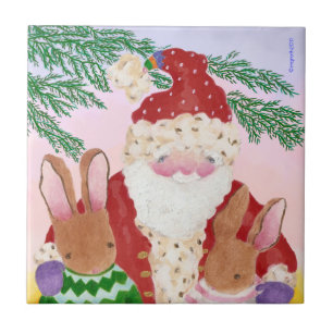 Weihnachtsmann und bunnies bei Sonnenuntergang Fliese