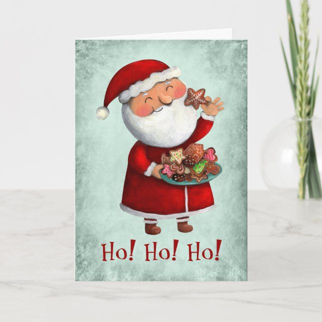 Weihnachtsmann und Cookies Feiertagskarte (Vorderseite)