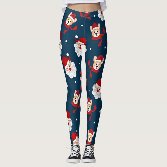 Weihnachtsmann und Corgi Muster Leggings (Vorderseite)