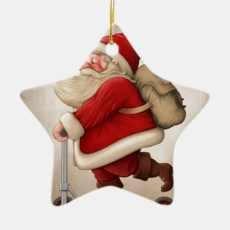 Weihnachtsmann und der Stoßroller Keramik Ornament