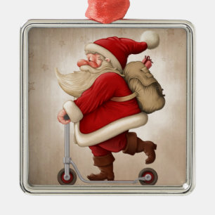 Weihnachtsmann und der Stoßroller Ornament Aus Metall