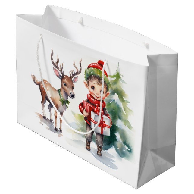 Weihnachtsmann und Elf Große Geschenktüte (Rückseite Schrägansicht)