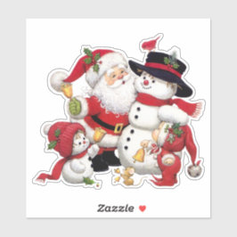 Weihnachtsmann und Elf mit Schneemann individuell  Aufkleber