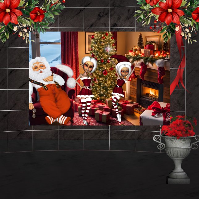 Weihnachtsmann und Elfen nach der Arbeit Poster (Christmas time)