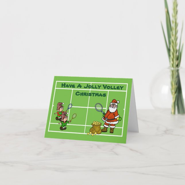 Weihnachtsmann und Elfen Tennis Weihnachtskarte sp Karte (Vorderseite)