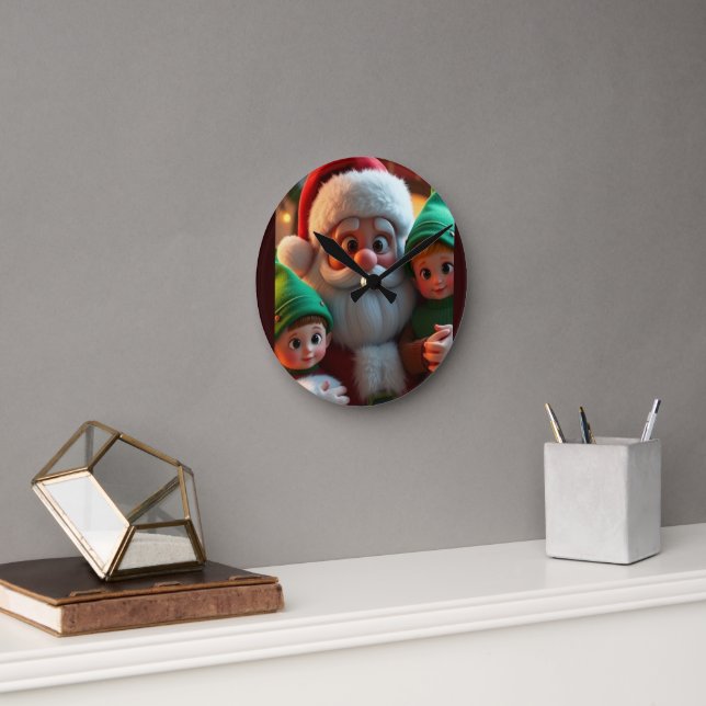Weihnachtsmann und Elfen Weihnachtszeit Runde Wanduhr (Büro)
